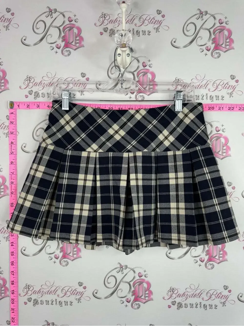 Garage SKORT skirt shorts under navy Black and Cream Plaid Pleated Mini Skirt
